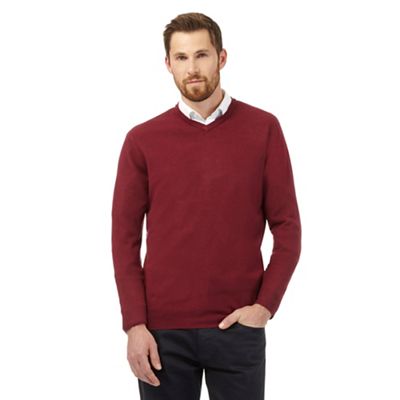 The Collection Big and tall maroon v neck acrylic jumper